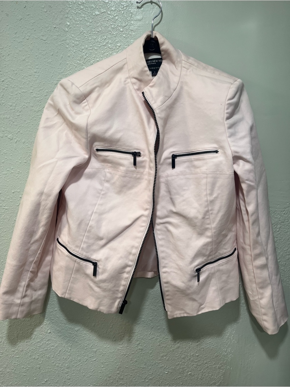 Jones New York Light Blush Pink Zip-Up Moto Jacket